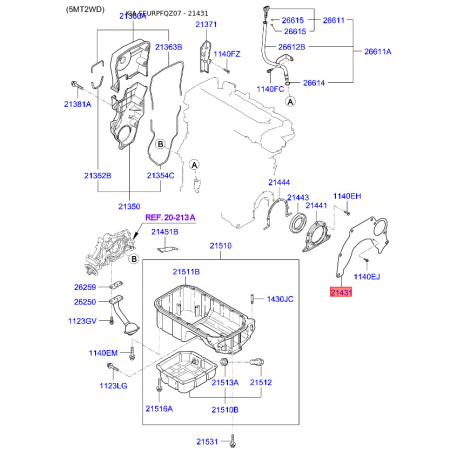 Крышка подшипника, Коленчатый вал задняя 21432-23502 Mobis - 2143223502 - схема с каталога 21431, SEURPFQZ07 2143223502
