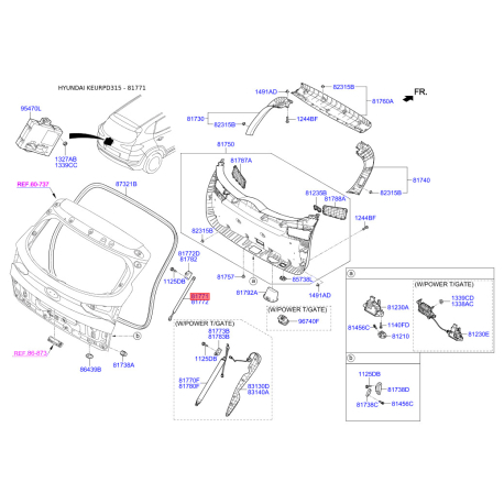 Пружина газова (упор) кришки багажника ліва 81771-D3001 Mobis - 81771D3001 - схема з каталогу 81771, KEURPD315 81771D3001