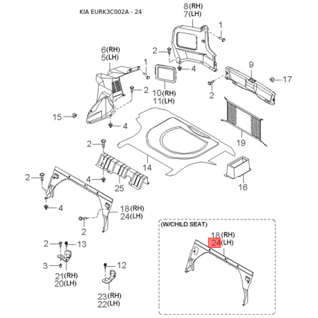Воздуховод системы отопления и кондиционирования левый 97380-38000 Mobis - 9738038000 - схема с каталога 24, EURK3C002A 9738038000