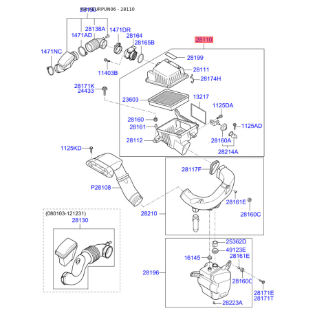 Крышка, корпус воздушного фильтра 28110-1D300 Mobis - 281101D300 - схема с каталога 28110, KEURPUN06 281101D300