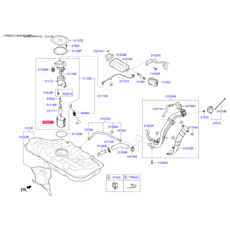 Гільза, приводний механізм – паливний насос високого тиску 31116-3Z900 Mobis - 311163Z900 - схема з каталогу 31114B, KEURPA716 311163Z900