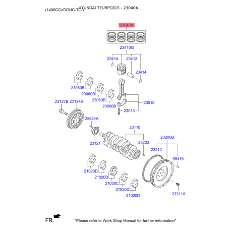 Кольца поршневые 23040-03AA0 Mobis - 2304003AA0 - схема с каталога 23040A, TEURPC815 2304003AA0