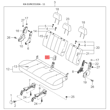 Крепление молдинга крыши переднее правое 0K553-50627A Mobis - 0K55350627A - схема с каталога 11, EURK33100A 0K55350627A