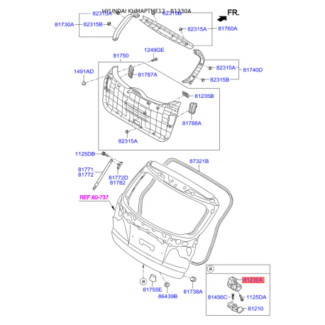 Замок крышки багажника 81230-2S000 Mobis - 812302S000 - схема с каталога 81230A, KHMAPTMF12 812302S000