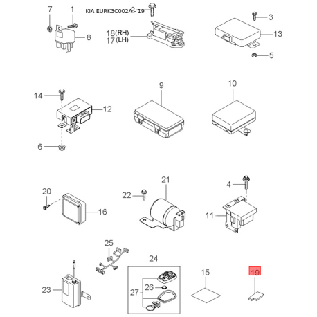 Хомут КПП 49543-33240 Mobis - 4954333240 - схема з каталогу 19, EURK3C002A 4954333240