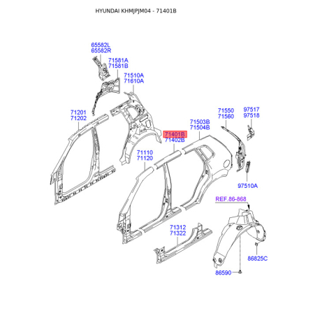 Порог пола (кузов) левый 71401-2EB00 Mobis - 714012EB00 - схема с каталога 71401B, KHMJPJM04 714012EB00