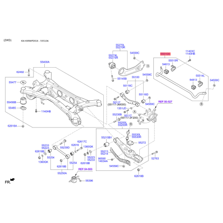 Стабилизатор задний в сборе или голый 55510-D3120 Mobis - 55510D3120 - схема с каталога 55510A, KKMAPD916 55510D3120