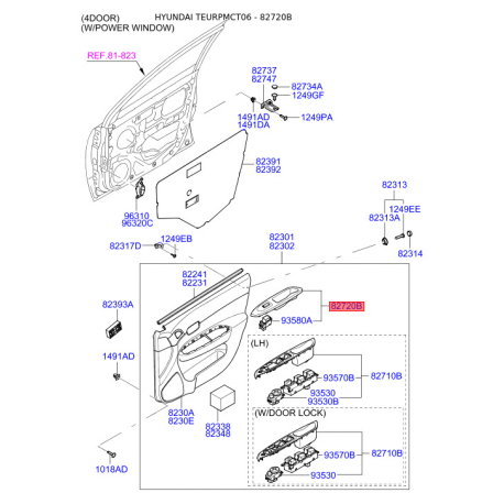 Ручка дверей, внутрішнє обладнання права 82720-1E011WK Mobis - 827201E011WK - схема з каталогу 82720B, TEURPMCT06 827201E011WK
