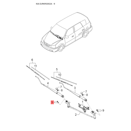 Пружина стяжна нижня колодок стоянкового гальма 0K9A6-26348 Mobis - 0K9A626348 - схема з каталогу 9, EURKRS002A 0K9A626348