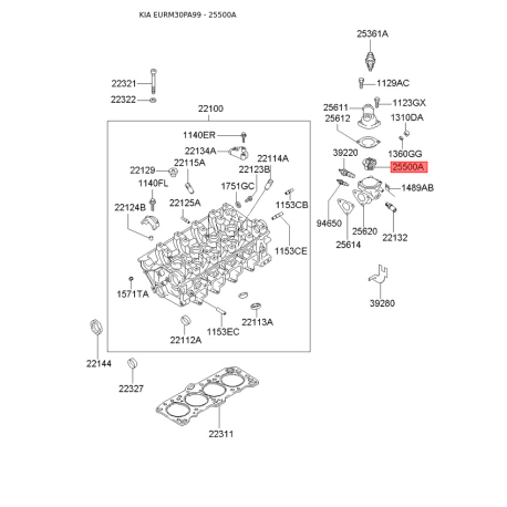 Термостат охолоджувальної рідини 25500-33050 Mobis - 2550033050 - схема з каталогу 25500A, EURM30PA99 2550033050