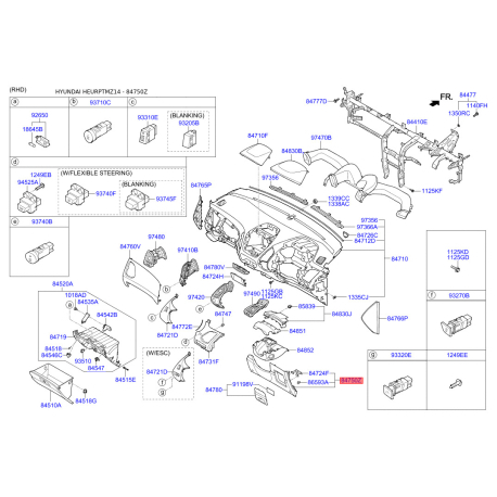 Накладка панели прибров (торпеды) 84750-2Y0009P Mobis - 847502Y0009P - схема с каталога 84750Z, HEURPTMZ14 847502Y0009P