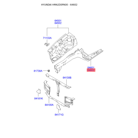 Лонжерон правый 64602-2D010 Mobis - 646022D010 - схема с каталога 64602, HMA2D0PA00 646022D010