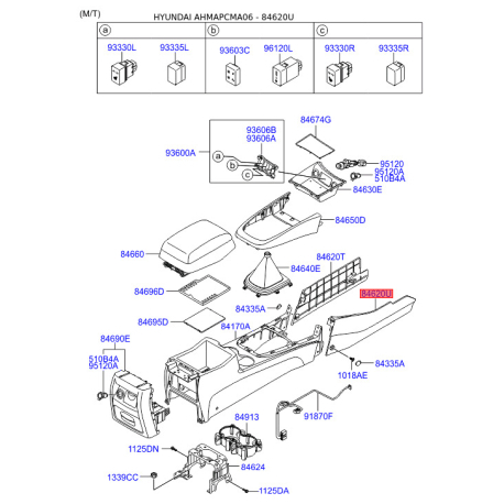 Центральна консоль комплектуючи права 84615-2B000WK Mobis - 846152B000WK - схема з каталогу 84620U, AHMAPCMA06 846152B000WK