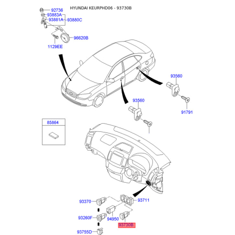 Выключатель 93730-2H2009Y Mobis - 937302H2009Y - схема с каталога 93730B, KEURPHD06 937302H2009Y