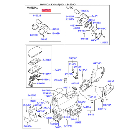 Підлокітник верхній 84650-2E5507L Mobis - 846502E5507L - схема з каталогу 84650D, KHMAPJM04 846502E5507L