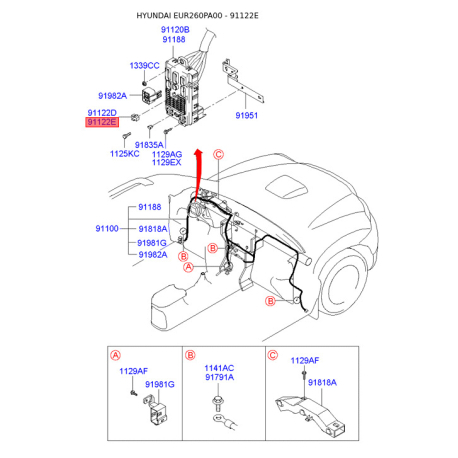 Адаптер дроту, комплект електрики 91122-38100 Mobis - 9112238100 - схема з каталогу 91122E, EUR260PA00 9112238100