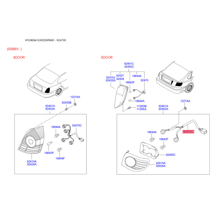 Фонарь задний 92415-2D510 Mobis - 924152D510 - схема с каталога 92470C, EUR2D0PA00 924152D510