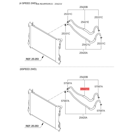 Масляний шланг 25421-1R100 Mobis - 254211R100 - схема з каталогу 25421V, REURPDXR15 254211R100