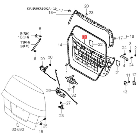 Кольцо стопорное АКПП 45520-39000 Mobis - 4552039000 - схема с каталога 19, EURKRS002A 4552039000