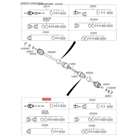 Шарнірний комплект приводного вала лівий 49591-1D705 Mobis - 495911D705 - схема з каталогу 22510Z, KEURPUN06 495911D705