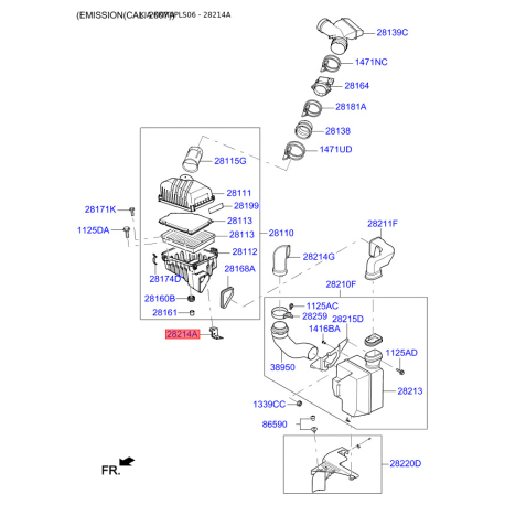 Крепление воздушного фильтра 28114-2D001 Mobis - 281142D001 - схема с каталога 28214A, KKMAPLS06 281142D001