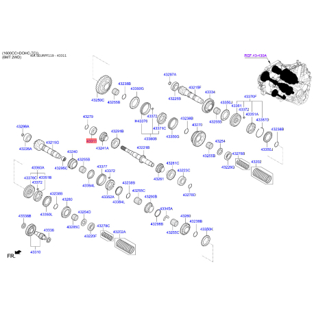 Подшипник первичного вала передний 43225-4D041 Mobis - 432254D041 - схема с каталога 43311, SEURPF119 432254D041