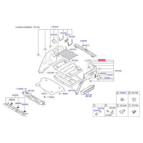Обивка багажника левая 85733-2E000U7 Mobis - 857332E000U7 - схема с каталога 85733A, KHMJPJM04 857332E000U7