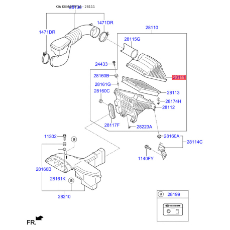 Фільтр повітряний 28111-3R100 Mobis - 281113R100 - схема з каталогу 28111, KKMAPTF14 281113R100