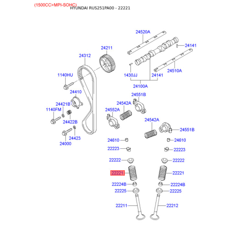 Пружина клапана 22221-22600 Mobis - 2222122600 - схема с каталога 22221, RUS251PA00 2222122600