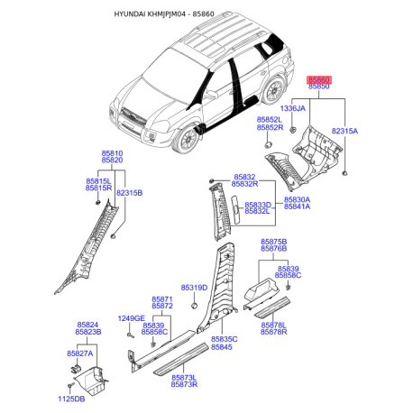 Обивка (накладка) салона правая 85860-2E100QS Mobis - 858602E100QS - схема с каталога 85860, KHMJPJM04 858602E100QS