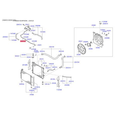 Шланг (патрубок) системы охлаждения 25451-2H110 Mobis - 254512H110 - схема с каталога 25451D, KEURPHD06 254512H110