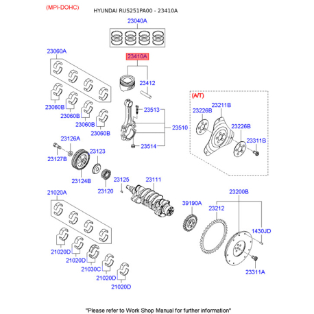 Поршень 23410-26613 Mobis - 2341026613 - схема с каталога 23410A, RUS251PA00 2341026613