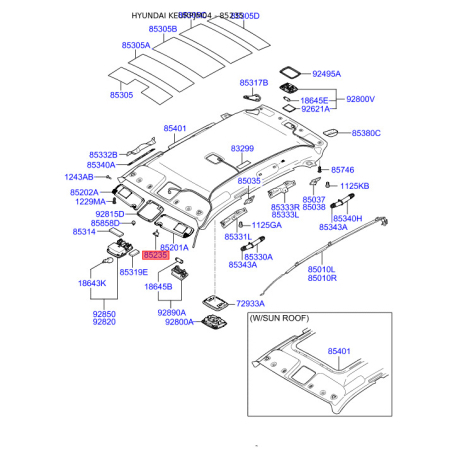 Сонцезахисний козирок 85235-2E000E3 Mobis - 852352E000E3 - схема з каталогу 85235, KEURPJM04 852352E000E3