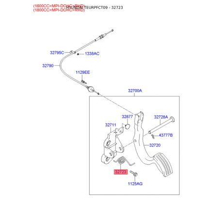 Пружина прижимная колодок стояночного тормоза 32723-26100 Mobis - 3272326100 - схема с каталога 32723, TEURPFCT09 3272326100