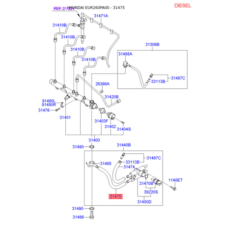 Паливопровід 31475-27000 Mobis - 3147527000 - схема з каталогу 31475, EUR260PA00 3147527000