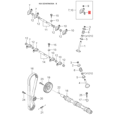 Втулка (підшипник) осі куліси важеля перемикання передач МКПП KKY02-46081 Mobis - KKY0246081 - схема з каталогу 8, GEXKFAK00A KKY0246081