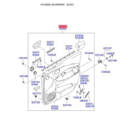 Обивка (накладка) салона левая 82301-2E4918T Mobis - 823012E4918T - схема с каталога 82301, KEURPJM04 823012E4918T