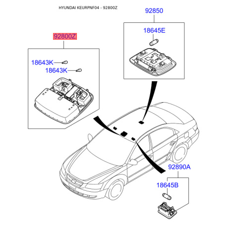 Освещение салона 92800-3K000QD Mobis - 928003K000QD - схема с каталога 92800Z, KEURPNF04 928003K000QD