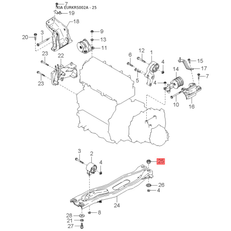 Шланг дросельної заслінки система охолодження 28921-23800 Mobis - 2892123800 - схема з каталогу 25, EURKRS002A 2892123800