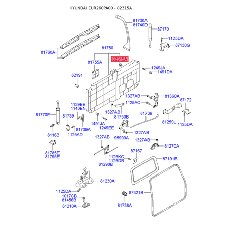 Пистон (клипса) обивки двери 82315-37000 Mobis - 8231537000 - схема с каталога 82315A, EUR260PA00 8231537000