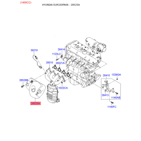Кронштейн системы выпуска ОГ 28525-26003 Mobis - 2852526003 - схема с каталога 28525A, EUR1E0PA06 2852526003