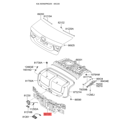 Лонжерон підлоги багажника 69100-2G500 Mobis - 691002G500 - схема з каталогу 69100, KKMAPMG09 691002G500