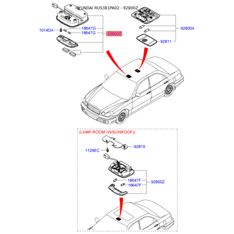 Освещение салона 92820-38000OI Mobis - 9282038000OI - схема с каталога 92800Z, RUS381PA02 9282038000OI