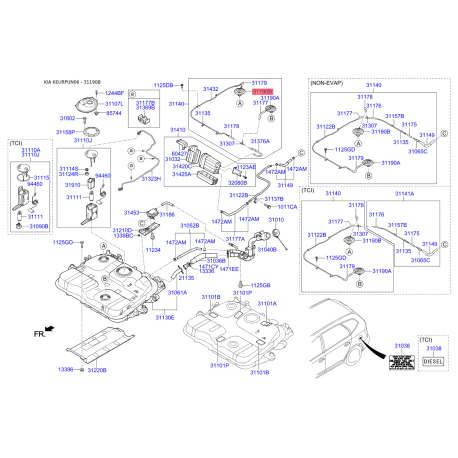 Клапан вентиляции топливного бака 31190-1D260 Mobis - 311901D260 - схема с каталога 31190B, KEURPUN06 311901D260