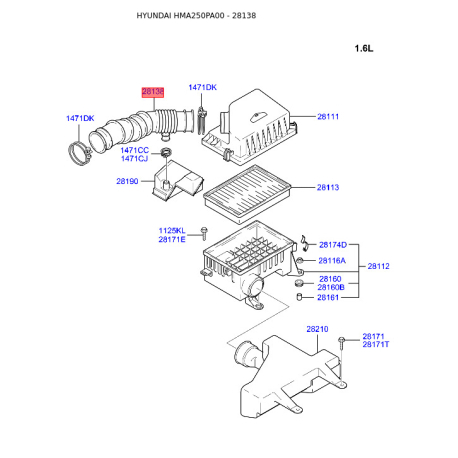 Шланг, система подачи воздуха 28138-26651 Mobis - 2813826651 - схема с каталога 28138, HMA250PA00 2813826651