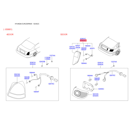 Фонарь задний задний правый 92402-2D280 Mobis - 924022D280 - схема с каталога 92402C, EUR2D0PA00 924022D280