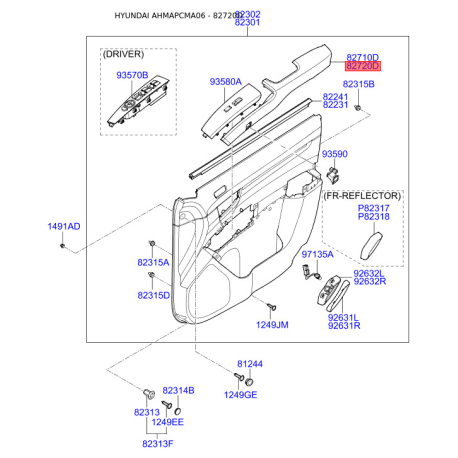 Підлокітник правий 82360-2B000J9 Mobis - 823602B000J9 - схема з каталогу 82720D, AHMAPCMA06 823602B000J9