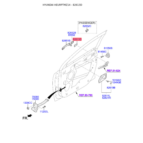 Система керування ручки дверей 82654-2S000 Mobis - 826542S000 - схема з каталогу 82613D, HEURPTMZ14 826542S000
