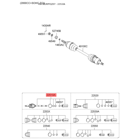 Шарнірний комплект приводного вала 49691-1F001 Mobis - 496911F001 - схема з каталогу 22510A, SEURPFQZ07 496911F001