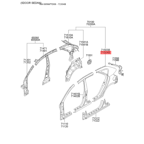 Крило задне праве 71504-1MC60 Mobis - 715041MC60 - схема з каталогу 71504B, KKMAPTD08 715041MC60